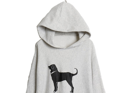90s The Black Dog ドッグ プリント スウェット フード パーカー メンズ レディース XL 程/ ヘビーウェイト 犬 トレーナー 大きいサイズ 灰