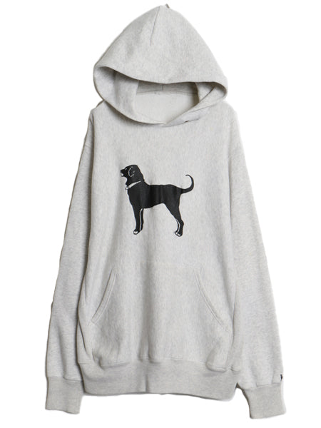 90s The Black Dog ドッグ プリント スウェット フード パーカー メンズ レディース XL 程/ ヘビーウェイト 犬 トレーナー 大きいサイズ 灰
