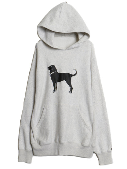 90s The Black Dog ドッグ プリント スウェット フード パーカー メンズ レディース XL 程/ ヘビーウェイト 犬 トレーナー 大きいサイズ 灰