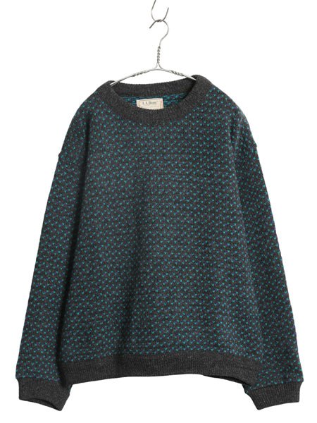 80s ノルウェー製 ★ エルエルビーン バーズアイ ニット セーター メンズ L / 古着 ヴィンテージ ウール ノルディック 総柄 マルチカラー