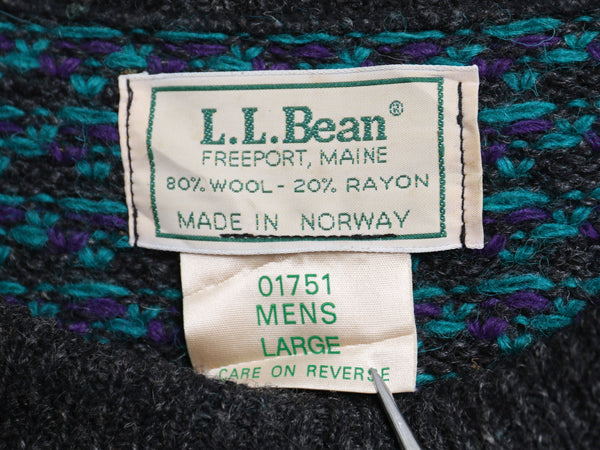 80s ノルウェー製 ★ エルエルビーン バーズアイ ニット セーター メンズ L / 古着 ヴィンテージ ウール ノルディック 総柄 マルチカラー