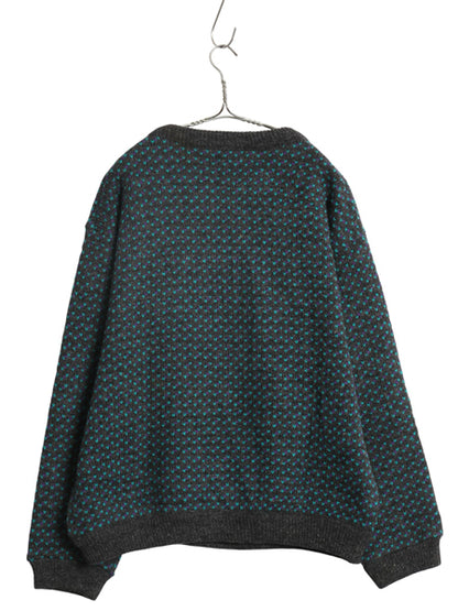 80s ノルウェー製 ★ エルエルビーン バーズアイ ニット セーター メンズ L / 古着 ヴィンテージ ウール ノルディック 総柄 マルチカラー