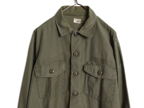 70s 米軍実物 US ARMY コットン サテン ユーティリティ シャツ XL 74年製 ヴィンテージ OG107 シャツ袖 4th 軍物 ミリタリー 大きいサイズ