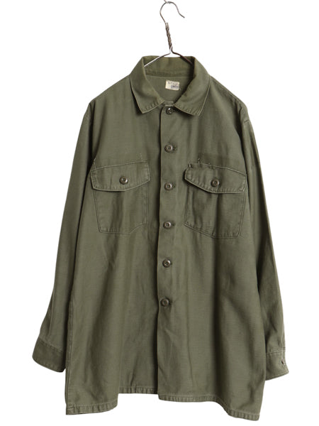 70s 米軍実物 US ARMY コットン サテン ユーティリティ シャツ XL 74年製 ヴィンテージ OG107 シャツ袖 4th 軍物 ミリタリー 大きいサイズ
