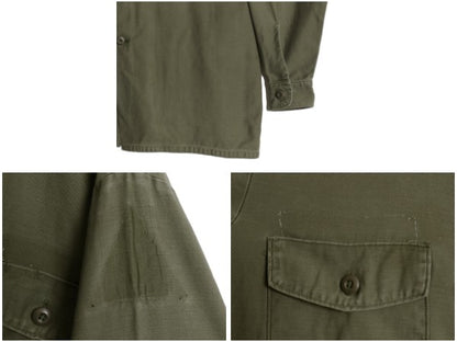 70s 米軍実物 US ARMY コットン サテン ユーティリティ シャツ XL 74年製 ヴィンテージ OG107 シャツ袖 4th 軍物 ミリタリー 大きいサイズ