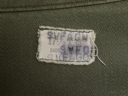 70s 米軍実物 US ARMY コットン サテン ユーティリティ シャツ XL 74年製 ヴィンテージ OG107 シャツ袖 4th 軍物 ミリタリー 大きいサイズ