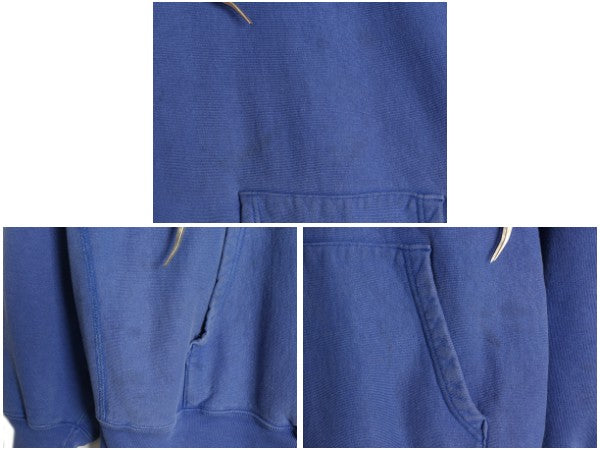 90s USA製 ★ チャンピオン リバースウィーブ スウェット フード パーカー メンズ XL オールド トレーナー 裏起毛 ワンポイント 目付き 青