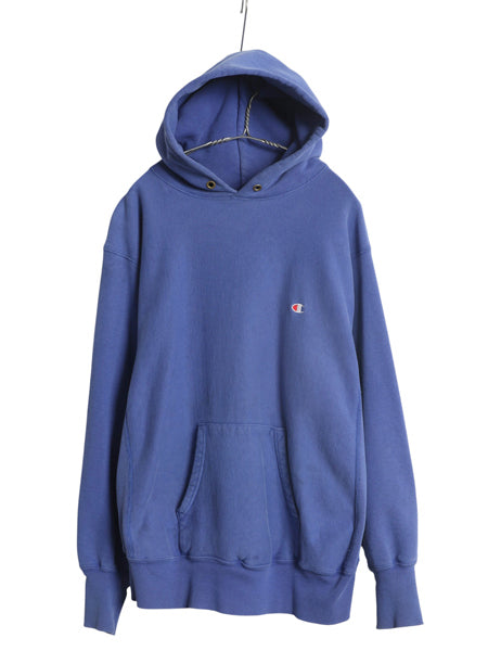 90s USA製 ★ チャンピオン リバースウィーブ スウェット フード パーカー メンズ XL オールド トレーナー 裏起毛 ワンポイント 目付き 青