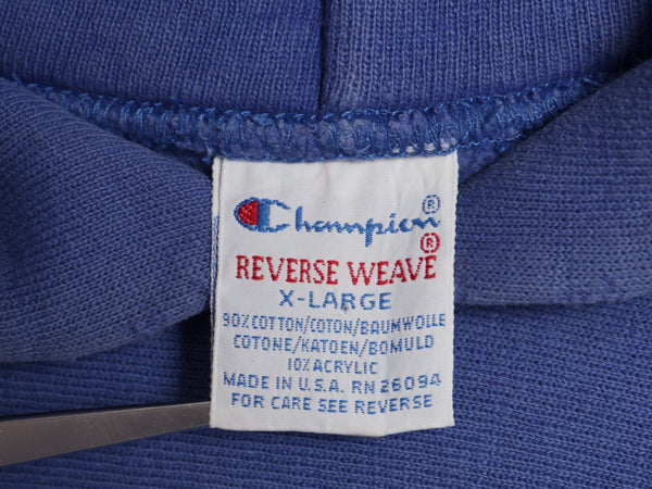 90s USA製 ★ チャンピオン リバースウィーブ スウェット フード パーカー メンズ XL オールド トレーナー 裏起毛 ワンポイント 目付き 青