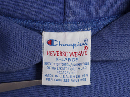90s USA製 ★ チャンピオン リバースウィーブ スウェット フード パーカー メンズ XL オールド トレーナー 裏起毛 ワンポイント 目付き 青