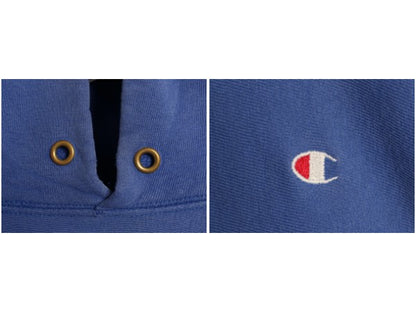 90s USA製 ★ チャンピオン リバースウィーブ スウェット フード パーカー メンズ XL オールド トレーナー 裏起毛 ワンポイント 目付き 青