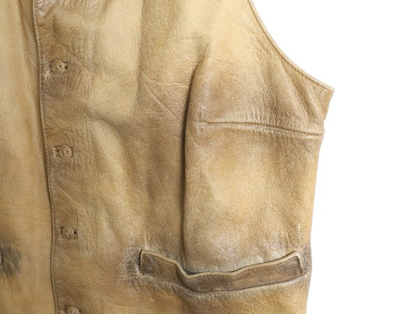 パープルレーベル ラルフローレン 本革 レザー テーラード ベスト レディース XS 程 ポロ ヴィンテージ 加工 ジレ 重ね着 前開き 牛革 無地