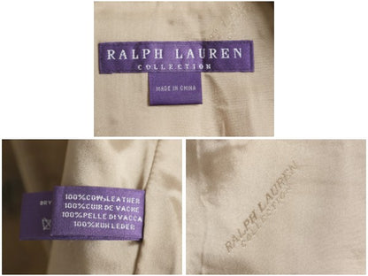 パープルレーベル ラルフローレン 本革 レザー テーラード ベスト レディース XS 程 ポロ ヴィンテージ 加工 ジレ 重ね着 前開き 牛革 無地