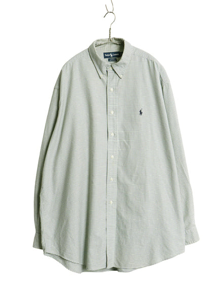 90s ラルフローレン チェック 長袖 ボタンダウン シャツ メンズ XL オールド ポロ オックスフォード コットン ワイシャツ 大きいサイズ BD