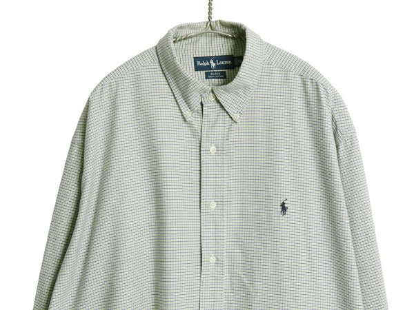 90s ラルフローレン チェック 長袖 ボタンダウン シャツ メンズ XL オールド ポロ オックスフォード コットン ワイシャツ 大きいサイズ BD