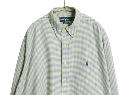 90s ラルフローレン チェック 長袖 ボタンダウン シャツ メンズ XL オールド ポロ オックスフォード コットン ワイシャツ 大きいサイズ BD