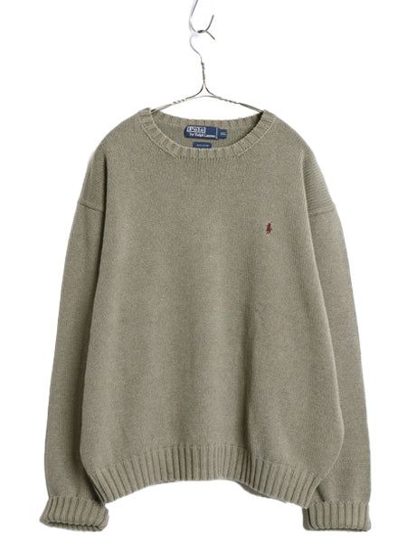 90s ポロ ラルフローレン コットン ニット セーター メンズ XXL / オールド 長袖ニット ワンポイント クルーネック シンプル 大きいサイズ