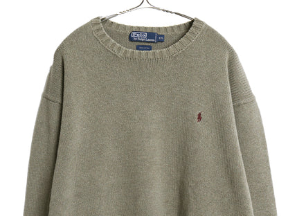 90s ポロ ラルフローレン コットン ニット セーター メンズ XXL / オールド 長袖ニット ワンポイント クルーネック シンプル 大きいサイズ