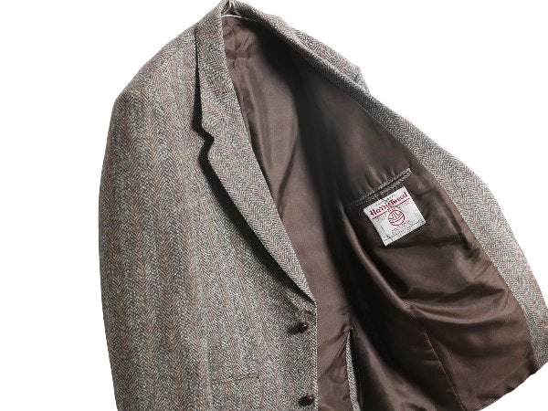 90s ハリスツイード テーラード ジャケット メンズ M 程/ オールド ウール ツイード ブレザー マルチカラー ストライプ トラッド シンプル