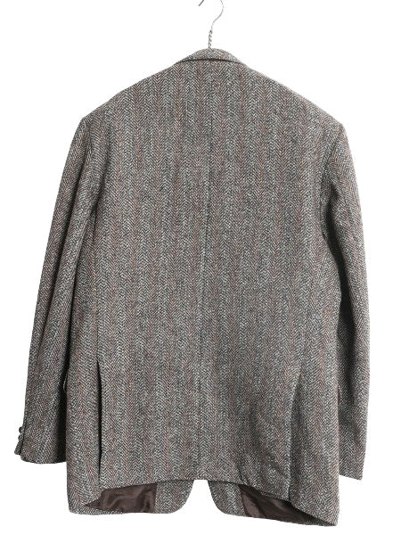 90s ハリスツイード テーラード ジャケット メンズ M 程/ オールド ウール ツイード ブレザー マルチカラー ストライプ トラッド シンプル