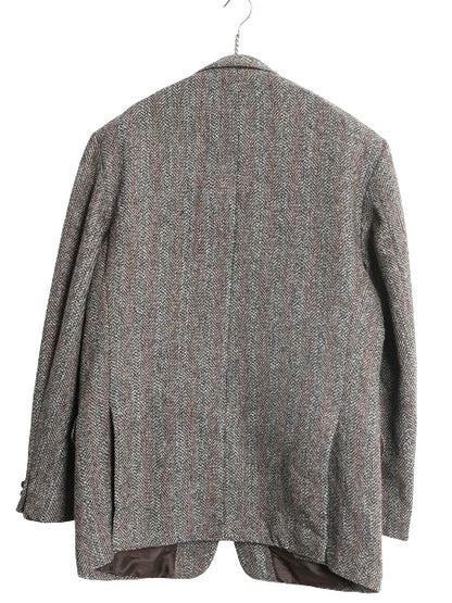 90s ハリスツイード テーラード ジャケット メンズ M 程/ オールド ウール ツイード ブレザー マルチカラー ストライプ トラッド シンプル