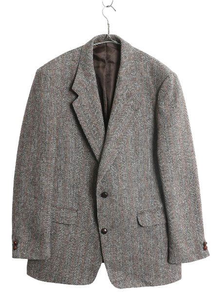 90s ハリスツイード テーラード ジャケット メンズ M 程/ オールド ウール ツイード ブレザー マルチカラー ストライプ トラッド シンプル