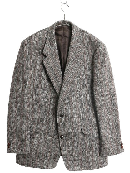 90s ハリスツイード テーラード ジャケット メンズ M 程/ オールド ウール ツイード ブレザー マルチカラー ストライプ トラッド シンプル