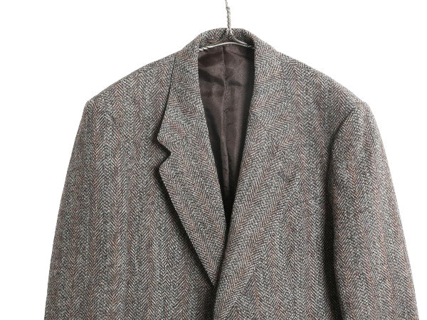 90s ハリスツイード テーラード ジャケット メンズ M 程/ オールド ウール ツイード ブレザー マルチカラー ストライプ トラッド シンプル