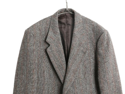90s ハリスツイード テーラード ジャケット メンズ M 程/ オールド ウール ツイード ブレザー マルチカラー ストライプ トラッド シンプル