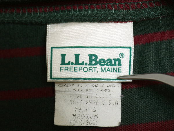 90s USA製 エルエルビーン モックネック ボーダー 長袖 Tシャツ メンズ M オールド ロンT ストレッチ コットン ハイネック ツートン 緑 赤