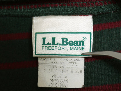 90s USA製 エルエルビーン モックネック ボーダー 長袖 Tシャツ メンズ M オールド ロンT ストレッチ コットン ハイネック ツートン 緑 赤