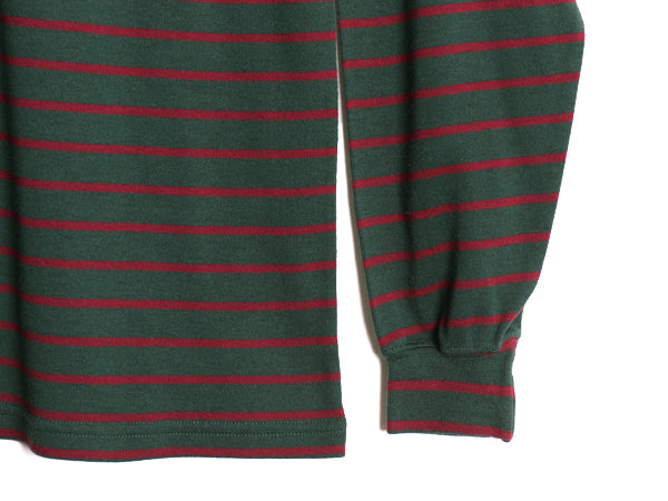 90s USA製 エルエルビーン モックネック ボーダー 長袖 Tシャツ メンズ M オールド ロンT ストレッチ コットン ハイネック ツートン 緑 赤
