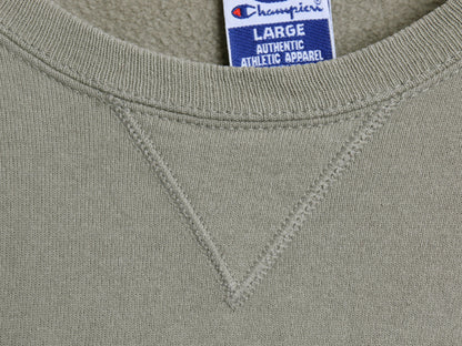 90s チャンピオン ワンポイント スウェット メンズ レディース L / 古着 オールド 裏起毛 トレーナー スクリプト ロゴ 前V シンプル カーキ