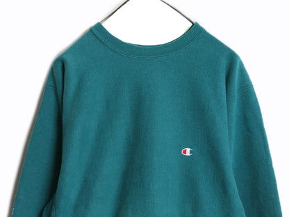 90s USA製 ★ チャンピオン リバースウィーブ スウェット メンズ XL オールド トレーナー ワンポイント 目付き ヘビーウェイト ターコイズ