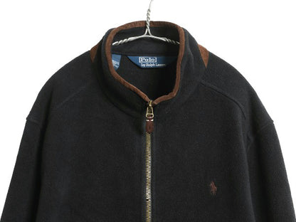 00s ポロ ラルフローレン フルジップ フリース ジャケット メンズ XXL / 古着 オールド 本革 レザー ブルゾン ハイネック 大きいサイズ 黒