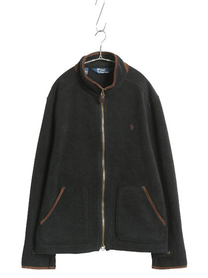 00s ポロ ラルフローレン フルジップ フリース ジャケット メンズ XXL / 古着 オールド 本革 レザー ブルゾン ハイネック 大きいサイズ 黒