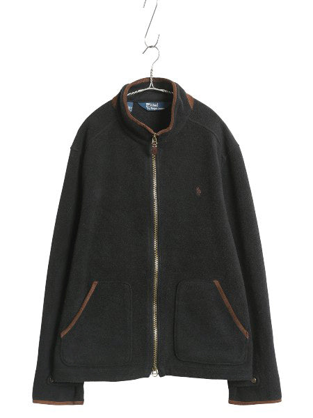 00s ポロ ラルフローレン フルジップ フリース ジャケット メンズ XXL / 古着 オールド 本革 レザー ブルゾン ハイネック 大きいサイズ 黒
