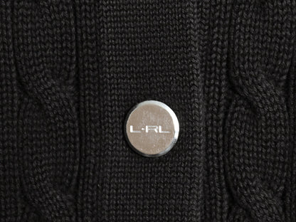 ラルフローレン ショールカラー ケーブル ニット カーディガン レディース S ポロ L-RL ACTIVE コットン セーター 前開き ポケット付き 黒
