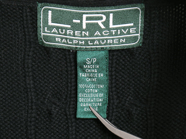 ラルフローレン ショールカラー ケーブル ニット カーディガン レディース S ポロ L-RL ACTIVE コットン セーター 前開き ポケット付き 黒