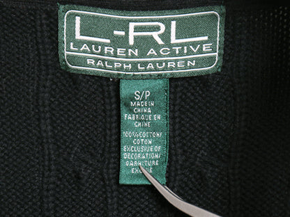 ラルフローレン ショールカラー ケーブル ニット カーディガン レディース S ポロ L-RL ACTIVE コットン セーター 前開き ポケット付き 黒