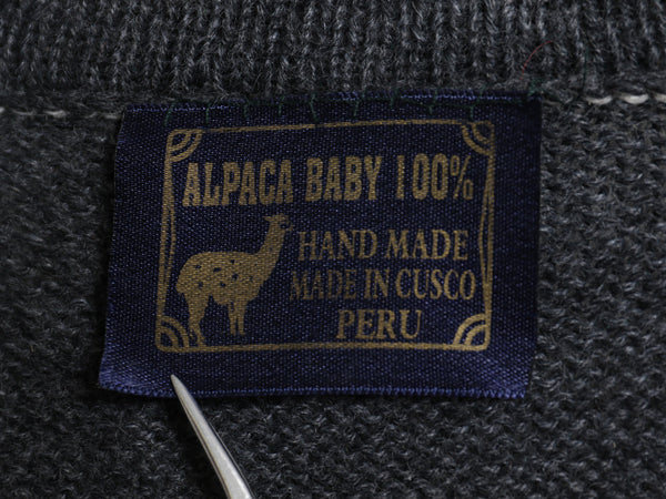 ペルー製 ハンドメイド ベビー アルパカ デザイン ニット カーディガン レディース L 程 古着 高級 手編み 前開き 重ね着 羽織り セーター