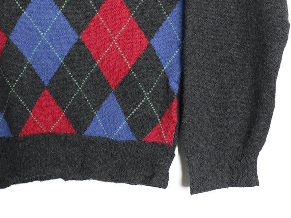 90s ポロ ラルフローレン アーガイル ニット セーター メンズ XXL 古着 オールド ウール Vネック リブ編み プルオーバー 大きいサイズ 濃灰