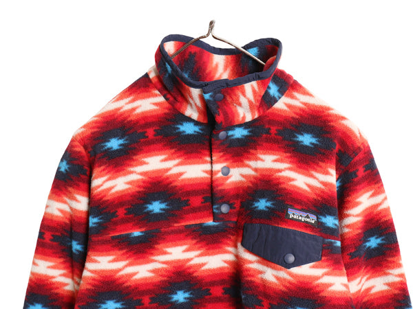 パタゴニア 総柄 ライトウェイト シンチラ スナップT レディース M 古着 15年製 フリース プルオーバー ジャケット ブルゾン ネイティブ