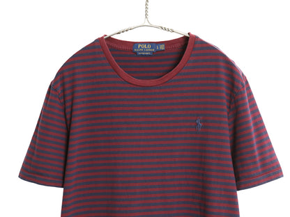 ポロ ラルフローレン ボーダー 半袖 Tシャツ メンズ L 古着 コットン シングルステッチ ワンポイント カットソー スリム フィット ツートン