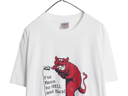 90s USA製 ジョーク イラスト メッセージ プリント 半袖 Tシャツ メンズ L / オールド レッド デビル キャラクター シングルステッチ  白