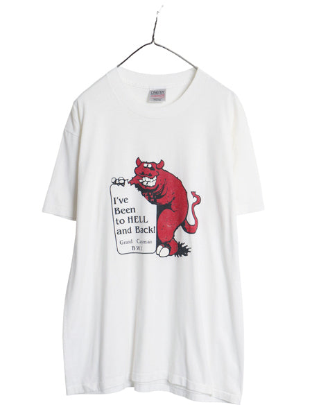 90s USA製 ジョーク イラスト メッセージ プリント 半袖 Tシャツ メンズ L / オールド レッド デビル キャラクター シングルステッチ  白