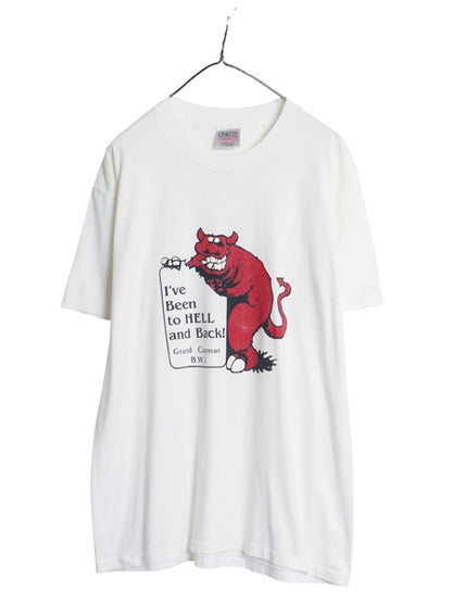 90s USA製 ジョーク イラスト メッセージ プリント 半袖 Tシャツ メンズ L / オールド レッド デビル キャラクター シングルステッチ  白
