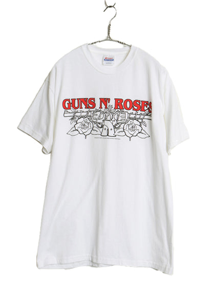 デッドストック 00s ガンズアンドローゼス イラスト プリント Tシャツ メンズ L / オールド オフィシャル ローズ アート バンド ロック 白 