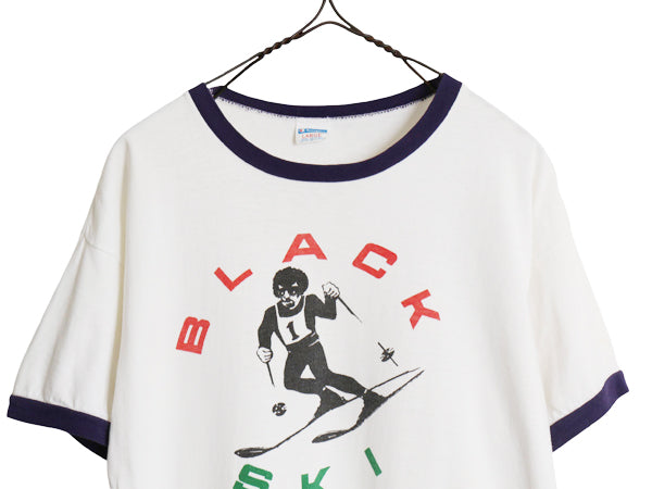 70s USA製 ★ チャンピオン スキー イラスト プリント リンガー Tシャツ メンズ M 程/ 古着 ヴィンテージ バータグ 100% コットン ツートン