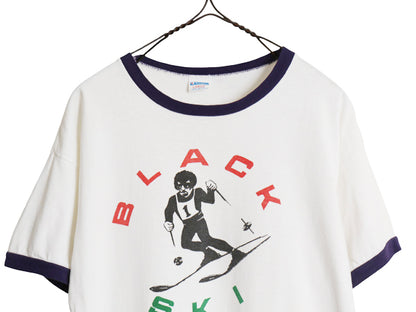 70s USA製 ★ チャンピオン スキー イラスト プリント リンガー Tシャツ メンズ M 程/ 古着 ヴィンテージ バータグ 100% コットン ツートン